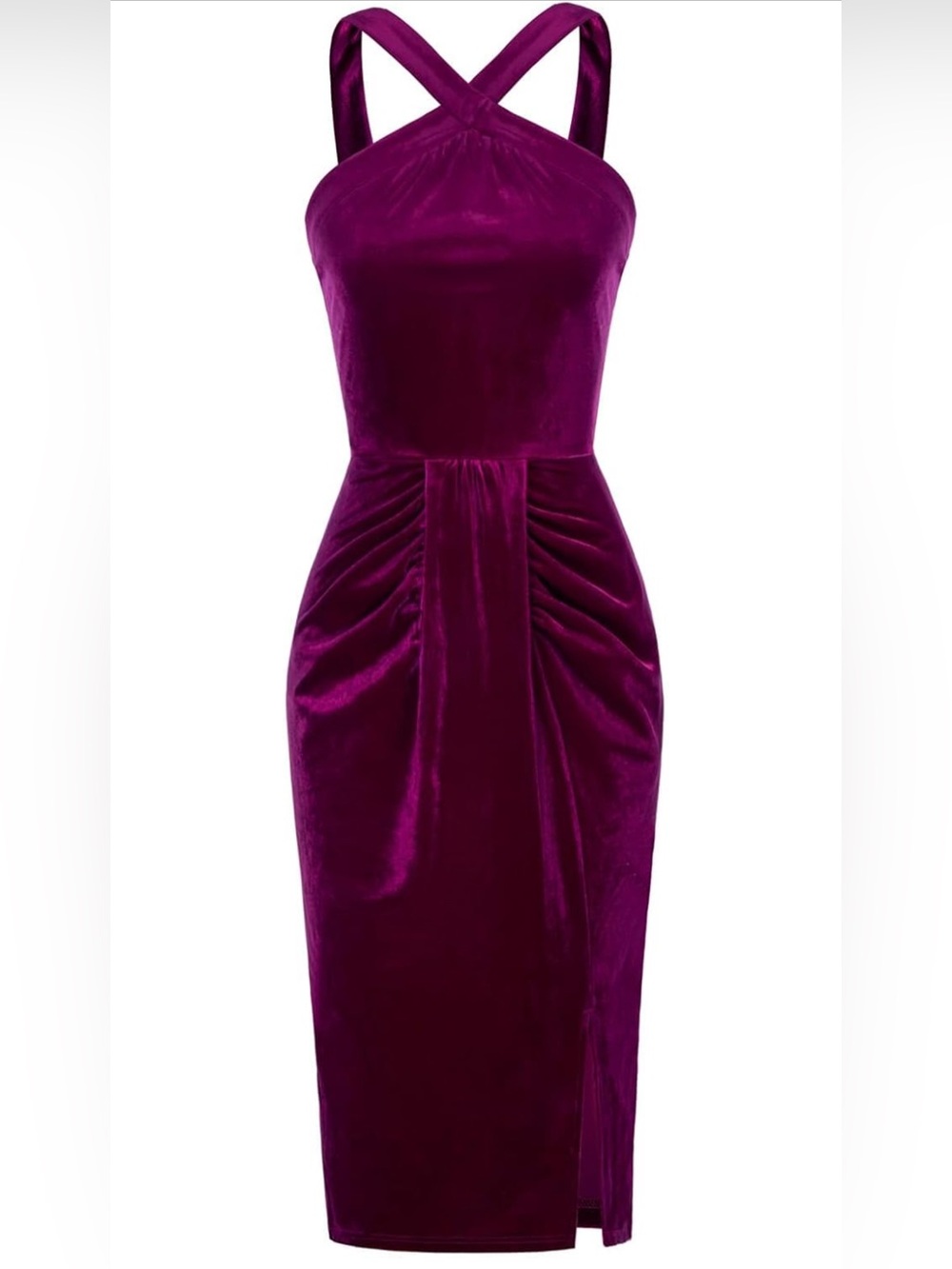 Velvet Crossback Midi Dress in Plum